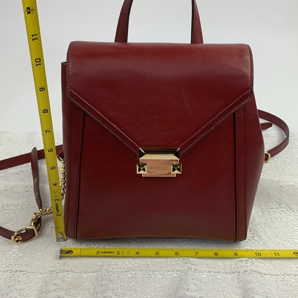 Michael Kors Whitney Leather Backpack Purse Gold chain Brick red New NWOT - Picture 13 of 17